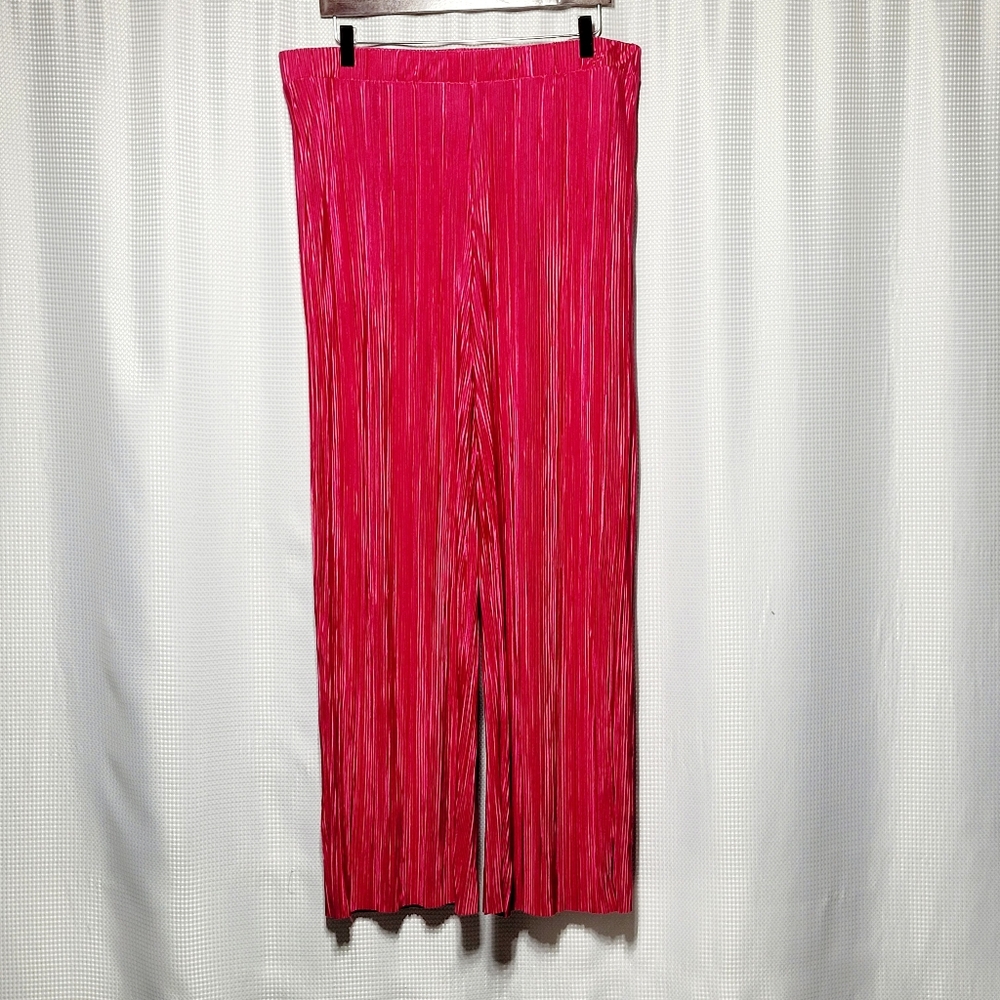 NWOT Rachel Zoe Fuchsia Accordion Pleated Wide Leg High Rise Pants Women's (XL)